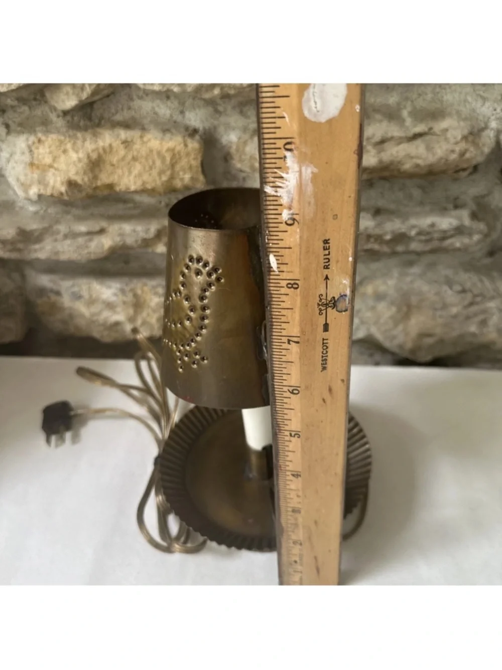 Vintage Punched Brass Candle Lamp Eagle Electric G